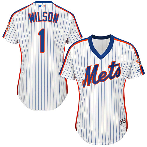 Mets #1 Mookie Wilson White(Blue Strip) Alternate Women's Stitched MLB Jersey